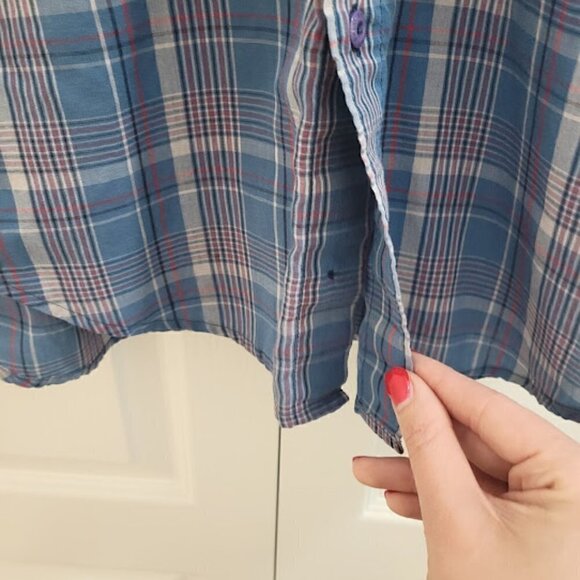 Split Men's Short Sleeve Button Down Classic Blue Plaid Print - Picture 10 of 11